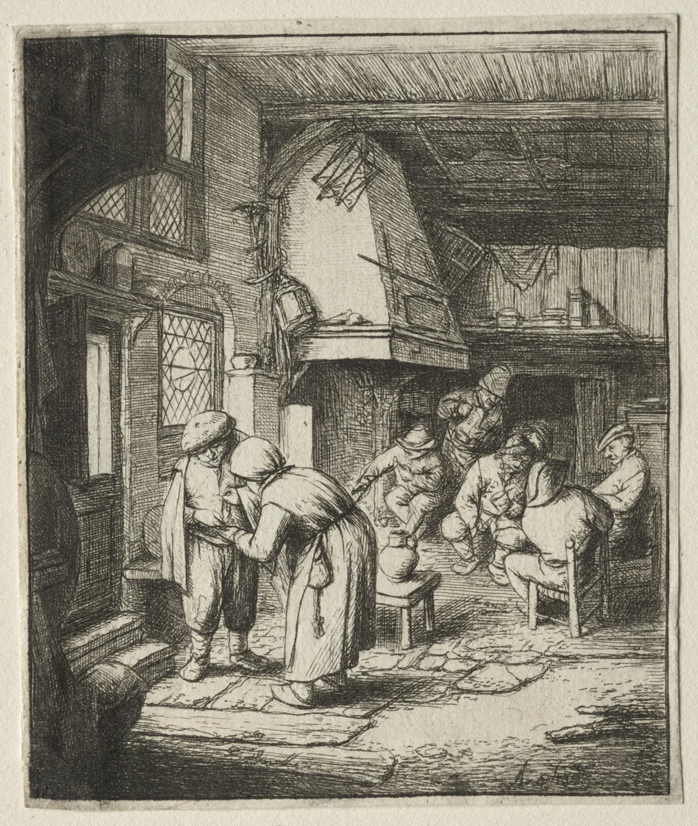 Peasant Settling his Debt by Adriaen van Ostade, print, 1642-1658