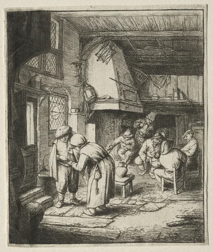 Peasant Settling his Debt by Adriaen van Ostade, print, 1642-1658