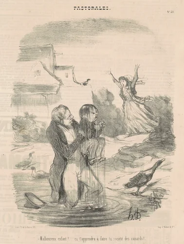 Malheureux enfant! ... Ca t'appendra a faire ... by Honoré Daumier, print, 1845