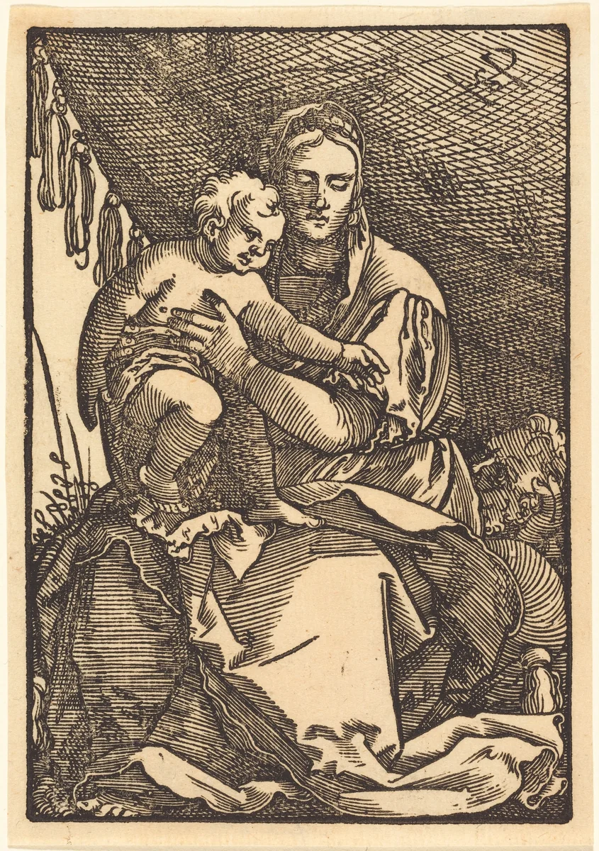 The Holy Family Under a Canopy by Sebald Beham, print, 1500-1550