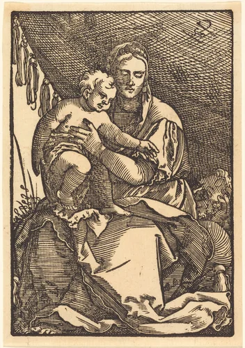 The Holy Family Under a Canopy by Sebald Beham, print, 1500-1550