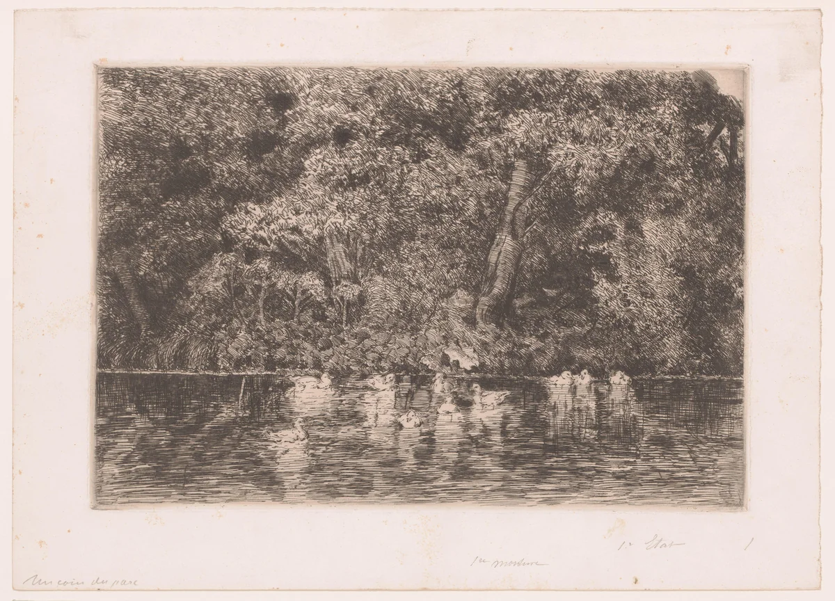 Vijver met eenden by Jules Guiette, print, 1862-1901