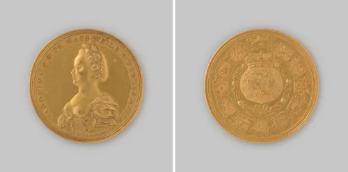 Landdagpenning van Friesland op naam van prinses Carolina van Nassau-Weilburg 1765 by Johan George Holtzhey, metalwork, 1765