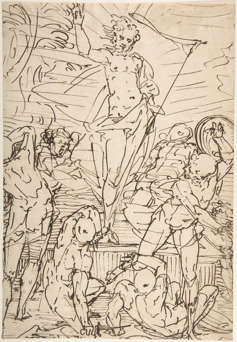 Resurrection by Luca Cambiaso, drawing, 1540-1585