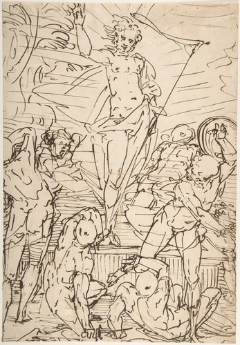 Resurrection by Luca Cambiaso, drawing, 1540-1585