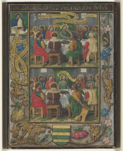 Single Leaf with Scenes from the Last Supper by Simon Bening, manuscript, 1525-1530