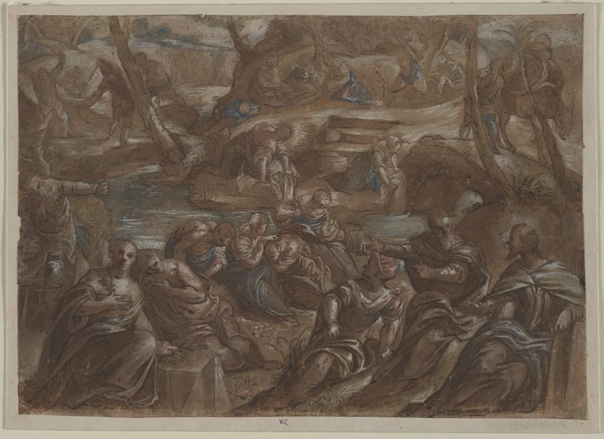 Copy of Tintoretto's Children of Israel Gathering Manna by Jacopo Tintoretto, drawing, 1594-1599