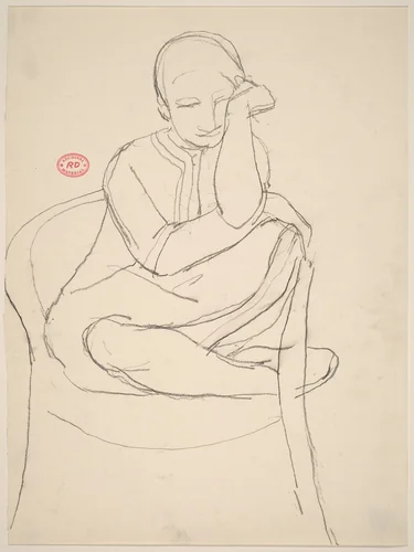 Untitled [seated woman with legs pulled into a chair] by Richard Diebenkorn, drawing, 1955-1967