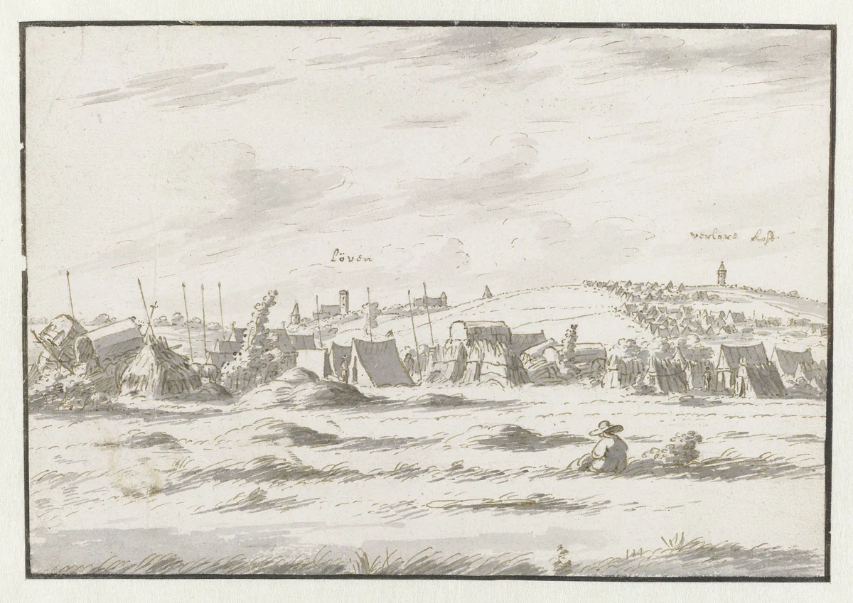 View of an Encampment of the Army of Willem III near Leuven by Josua de Grave, drawing, 1675