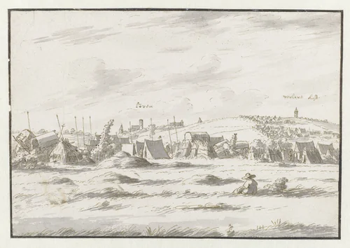View of an Encampment of the Army of Willem III near Leuven by Josua de Grave, drawing, 1675
