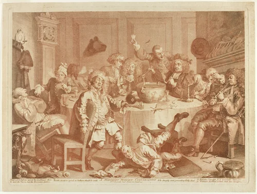 A Midnight Modern Conversation by William Hogarth, print, 1732-1733