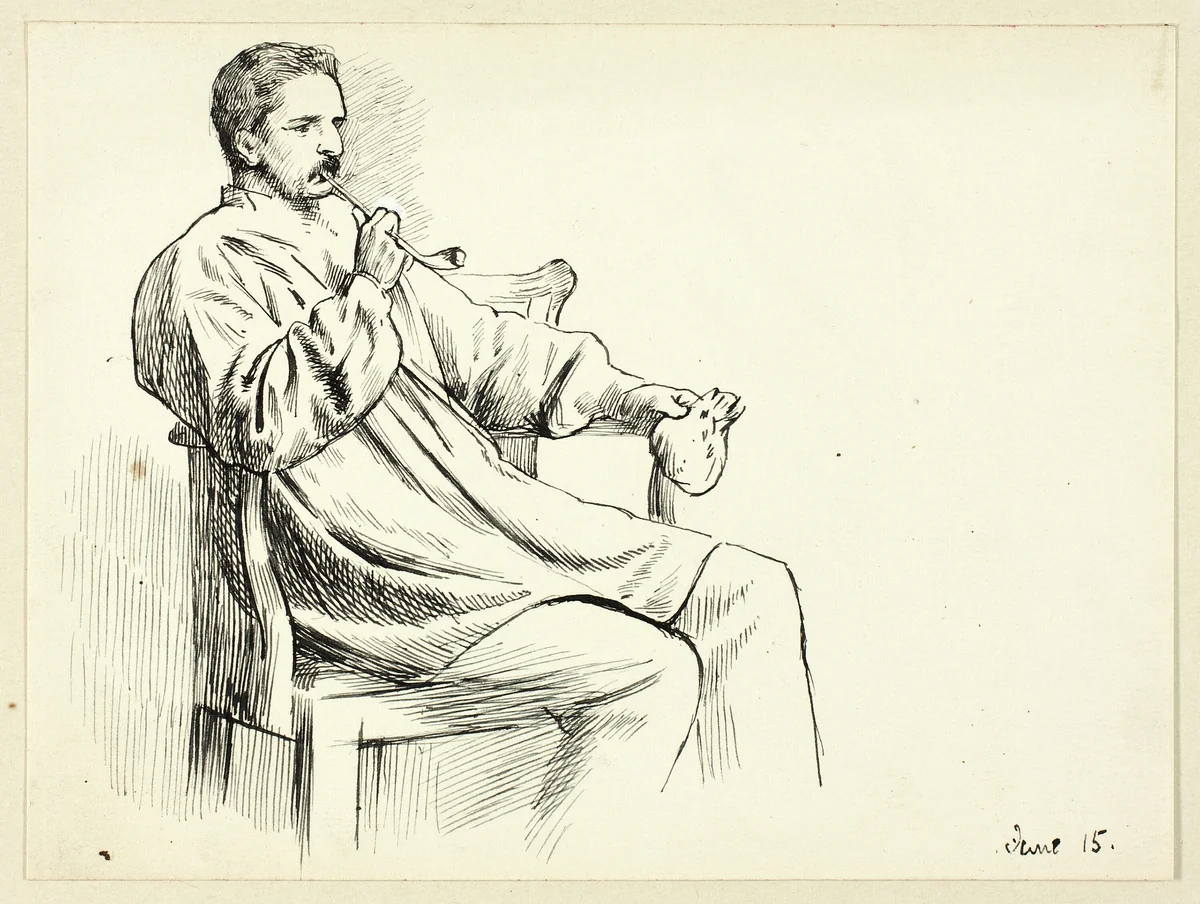 Seated Man Smoking Pipe by Henry Stacy Marks, drawing, 1849-1898