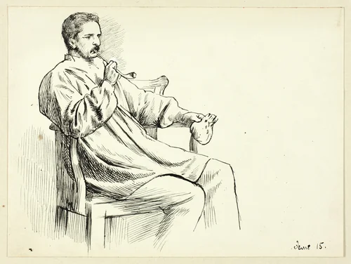 Seated Man Smoking Pipe by Henry Stacy Marks, drawing, 1849-1898