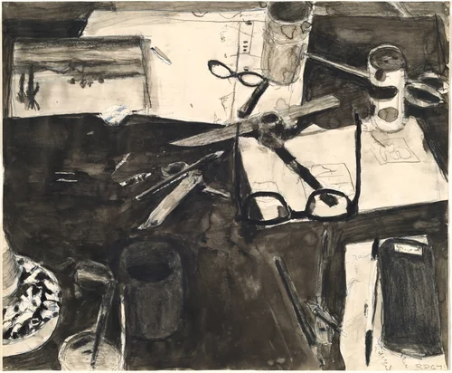 Still Life: Cigarette Butts and Glasses by Richard Diebenkorn, drawing, 1967