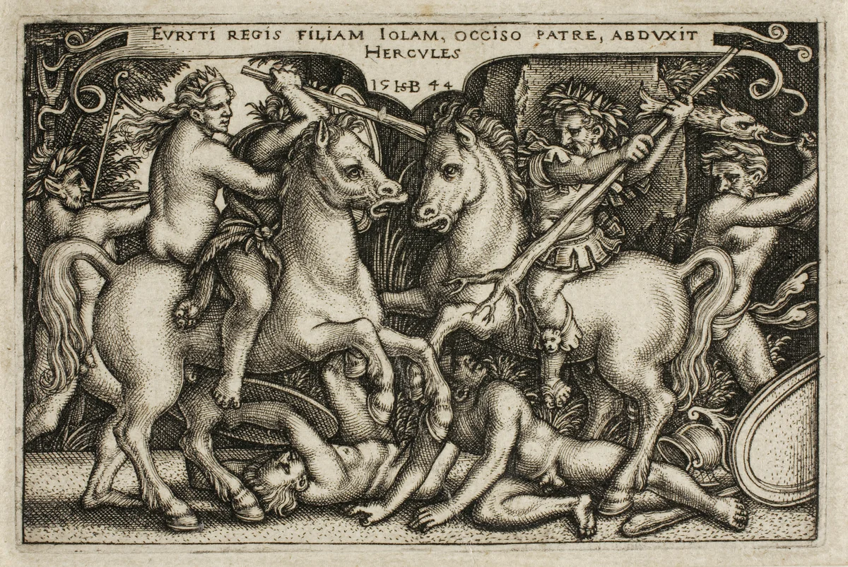 Hercules and Iole, from The Labors of Hercules by Sebald Beham, print, 1544