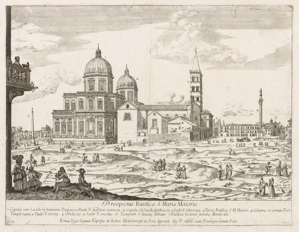 Santa Maria Maggiore from "Prospectus Locurum Urbis Romae Insign[ium]" by Lievin Cruyl, print, 1666