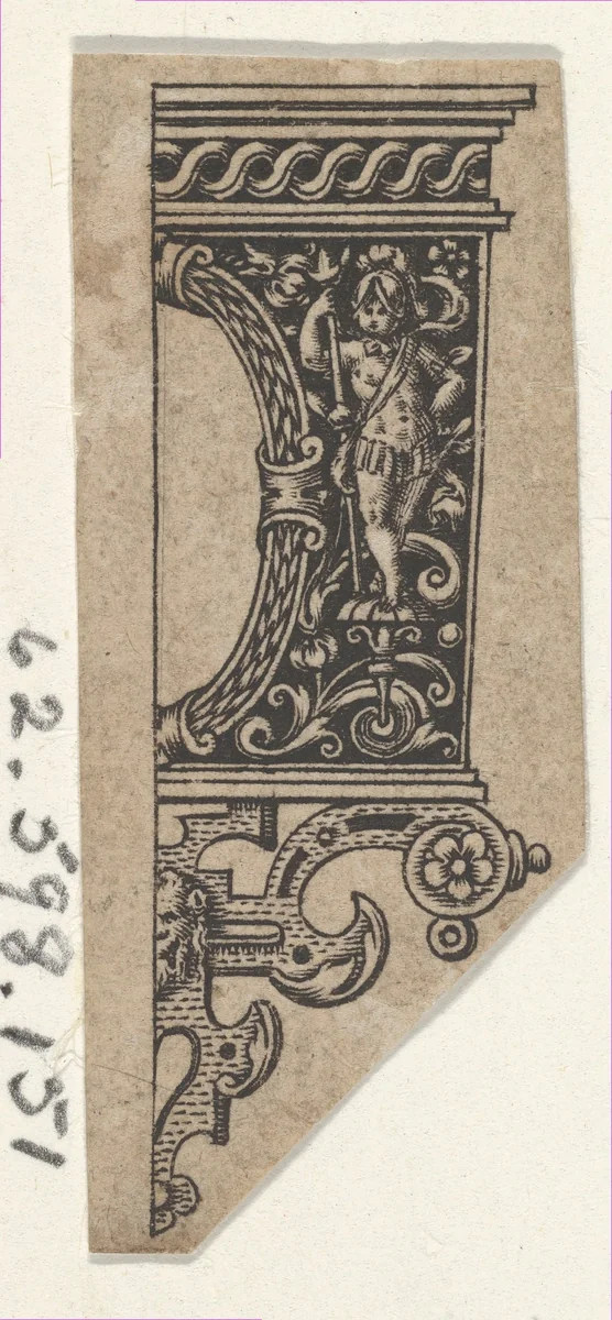 Design for a Knife Handle (Fragment from Manches de Coutiaus) by Johann Theodor de Bry, print, 1580-1600