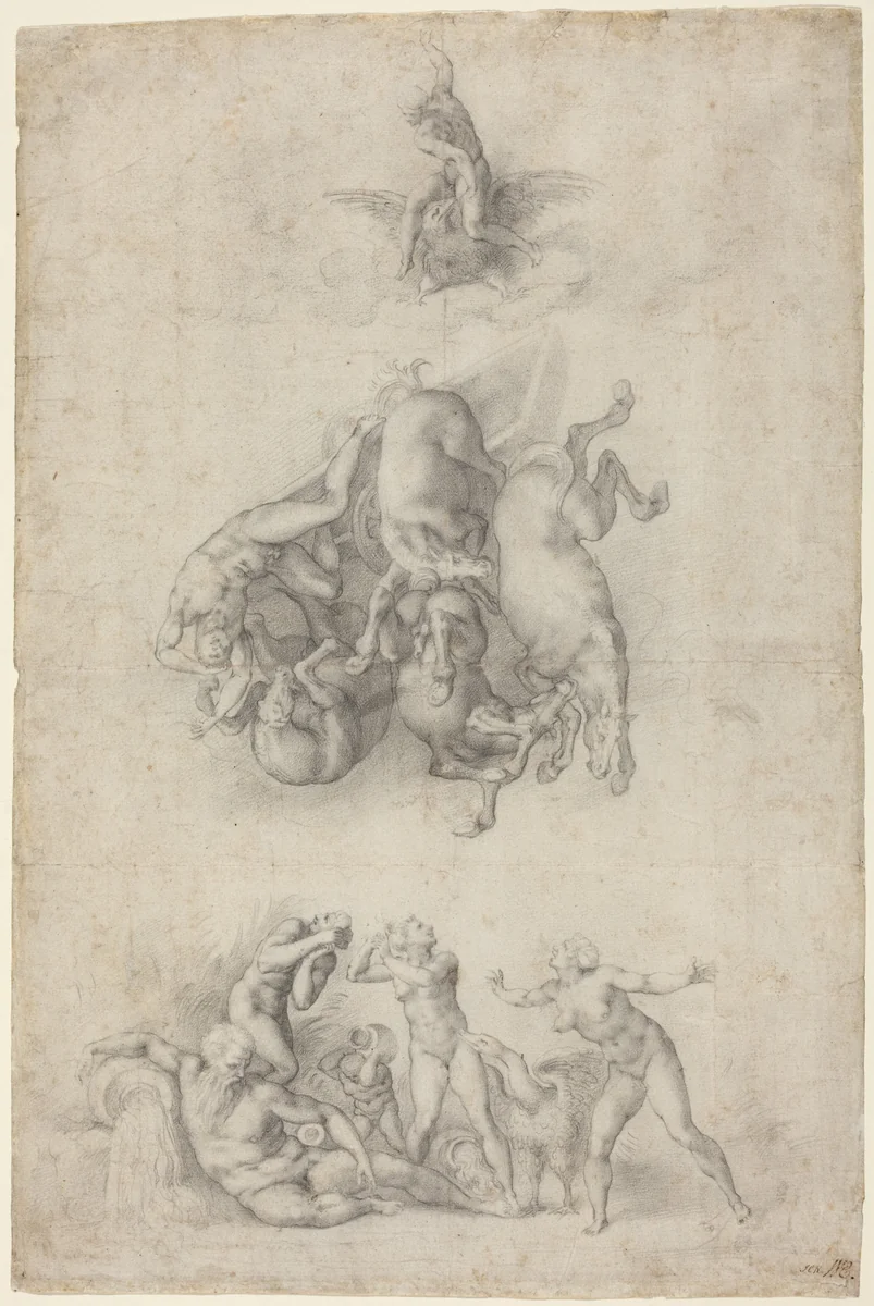 The Fall of Phaethon by Agnolo Bronzino, drawing, 1555-1559