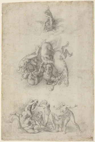 The Fall of Phaethon by Agnolo Bronzino, drawing, 1555-1559