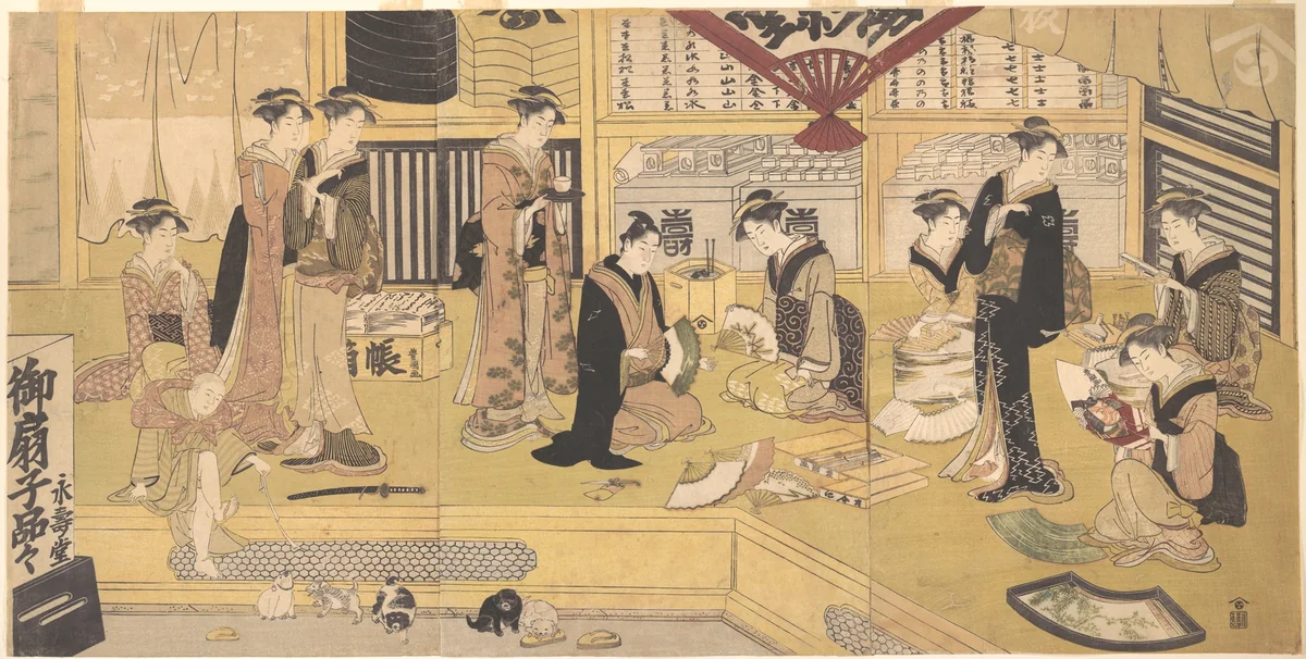 The Mieidō Fan Shop by Utagawa Toyokuni, print, 1785-1793