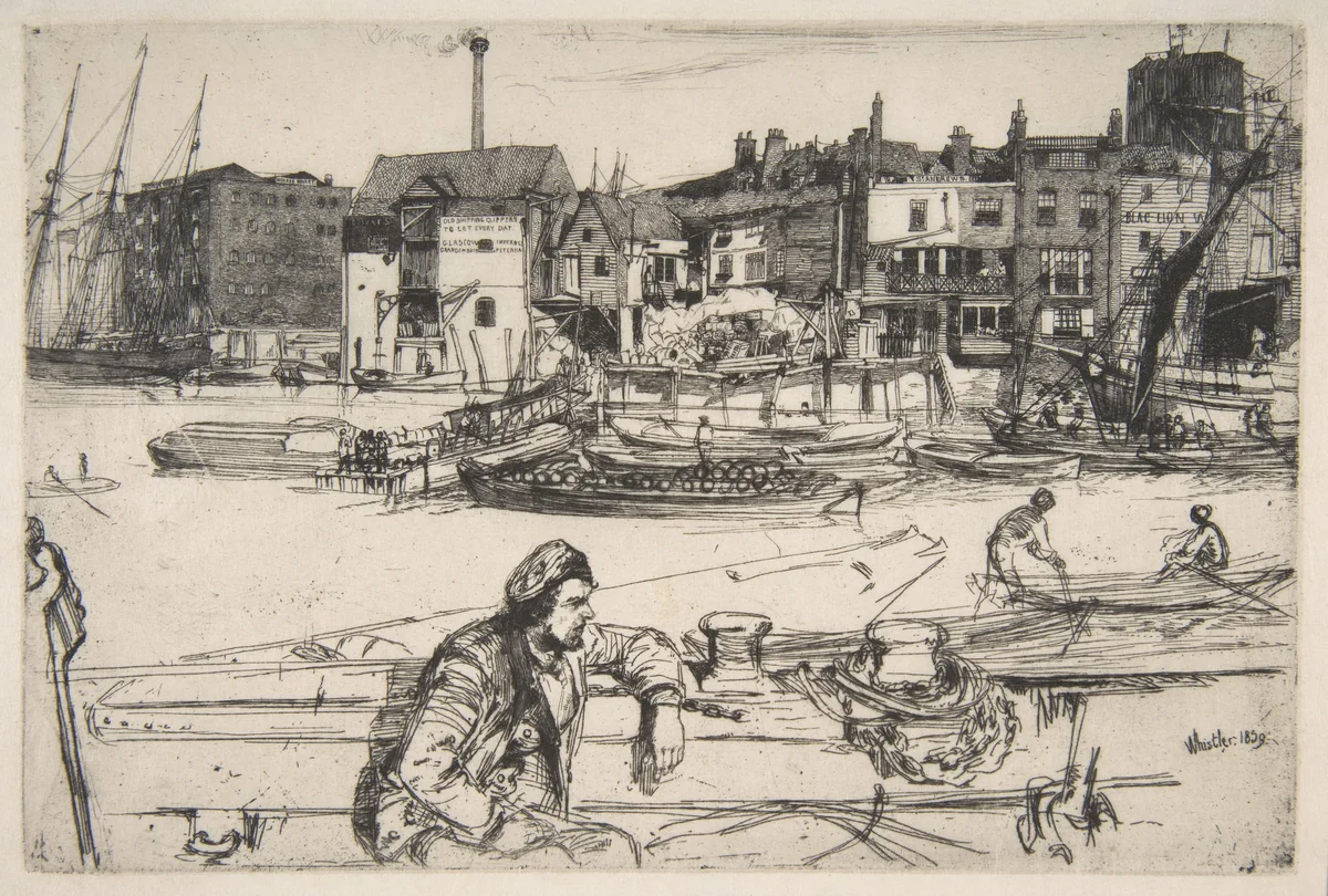 Black Lion Wharf by James McNeill Whistler, print, 1859
