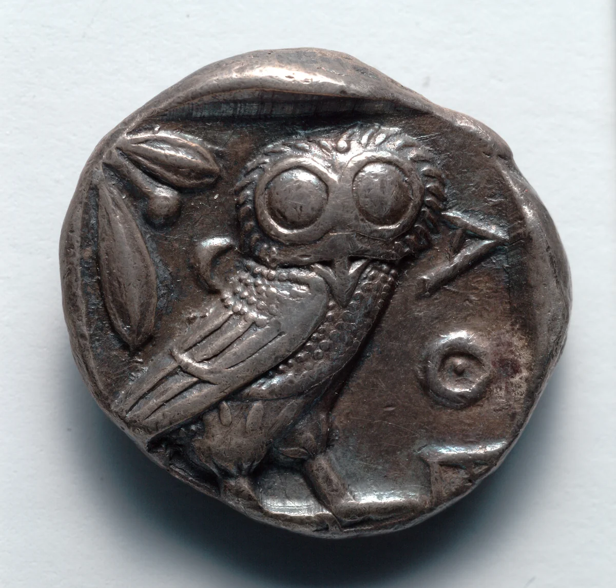 Tetradrachm: Owl, Crescent Moon, Olive Branch (reverse) by Unknown, metalwork, -480--449