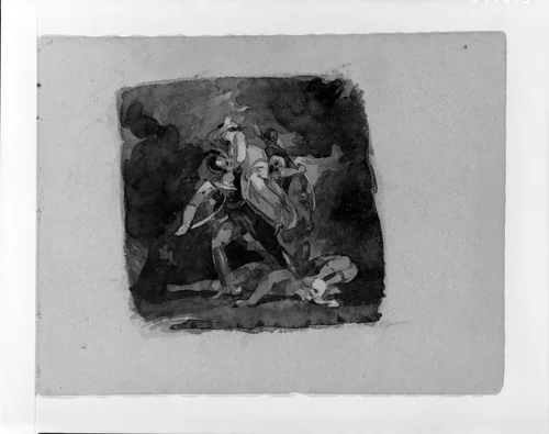 Women Being Abducted by Two Men with Fallen Figure Beneath (from Sketchbook) by Thomas Sully, artwork, 1810-1820