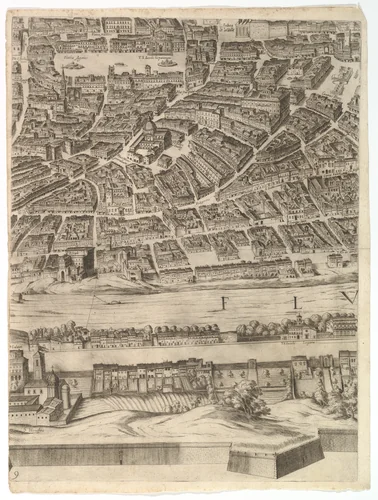 Plan of the City of Rome: sheet 9 with the Piazza Navona, the Campo di Fiore and the Sant' Onofrio by Antonio Tempesta, print, 1645