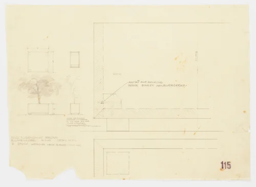 Tugendhat House, Brno, Czech Republic (Planters. Elevations, sections, plans.) by Ludwig Mies van der Rohe, mies van der rohe archive, 1928
