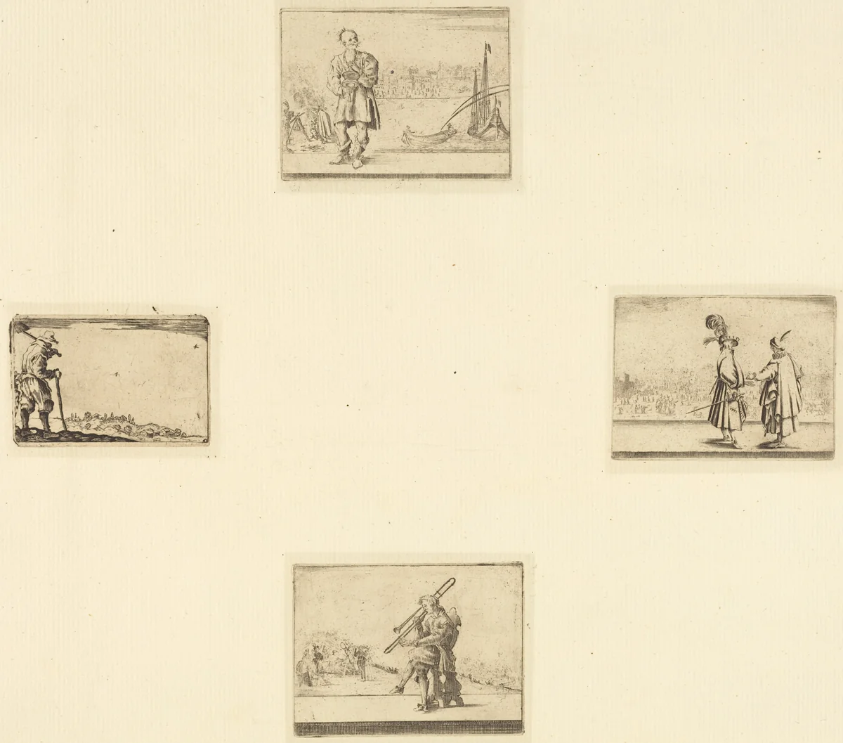 Sheet of Etchings by Jacques Callot, print, 1600-1699