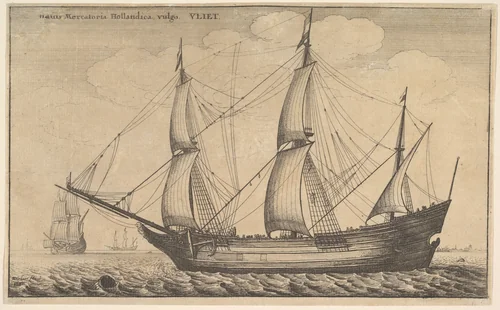 Naues Mercantoriæ Hollandicæ, vulgo, VLIET (A Dutch freighter) by Wenceslaus Hollar, print, 1647