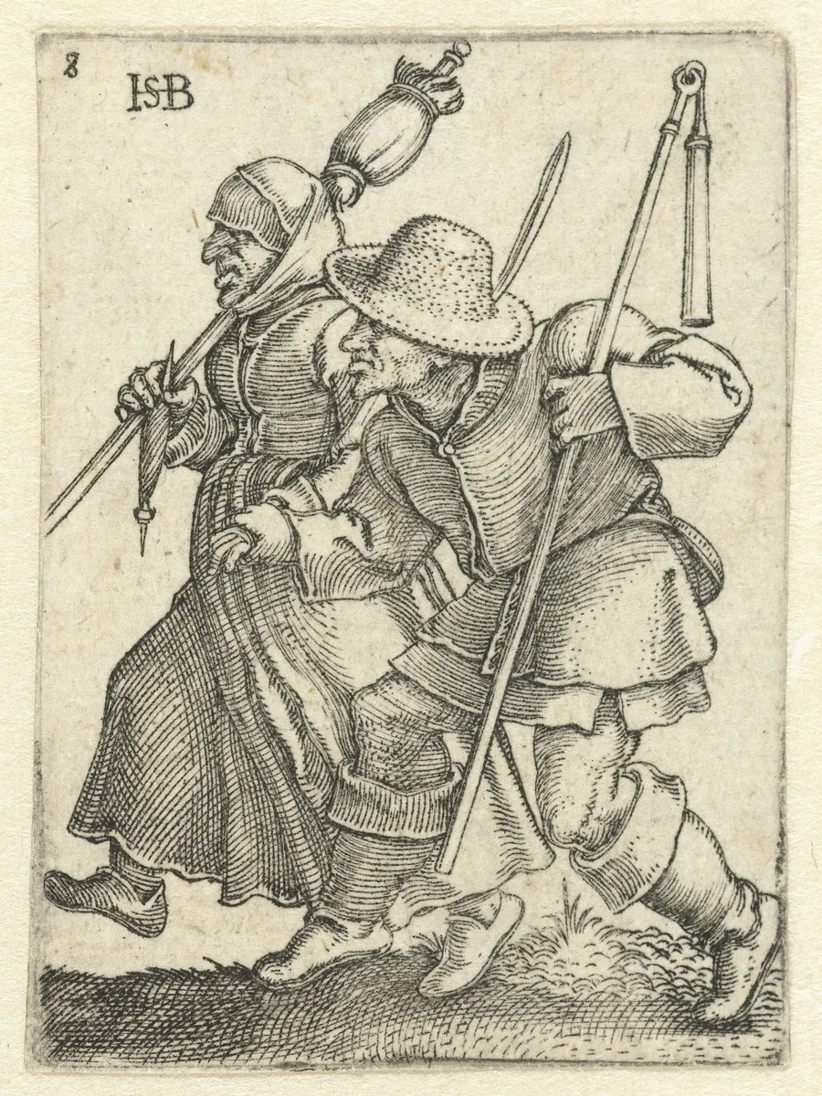 Dansend boerenpaar by Unknown, print, 1537