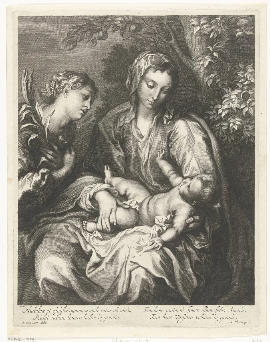 Maria met het Kind en de H. Catharina by Abraham Bloteling, print, 1655-1690