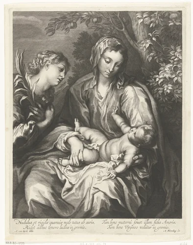 Maria met het Kind en de H. Catharina by Abraham Bloteling, print, 1655-1690