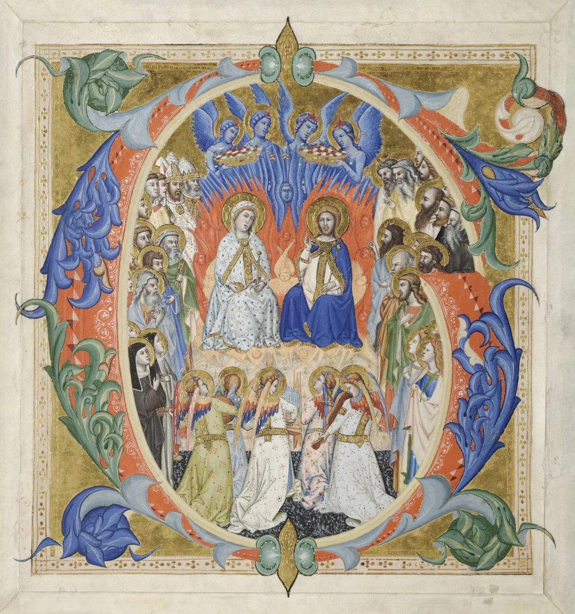 Initial G[audeamus omnes] from a Gradual: The Court of Heaven by Don Silvestro dei Gherarducci, manuscript, 1371-1377