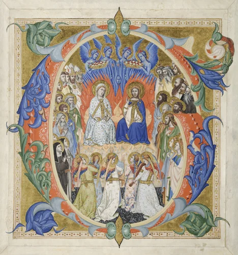 Initial G[audeamus omnes] from a Gradual: The Court of Heaven by Don Silvestro dei Gherarducci, manuscript, 1371-1377