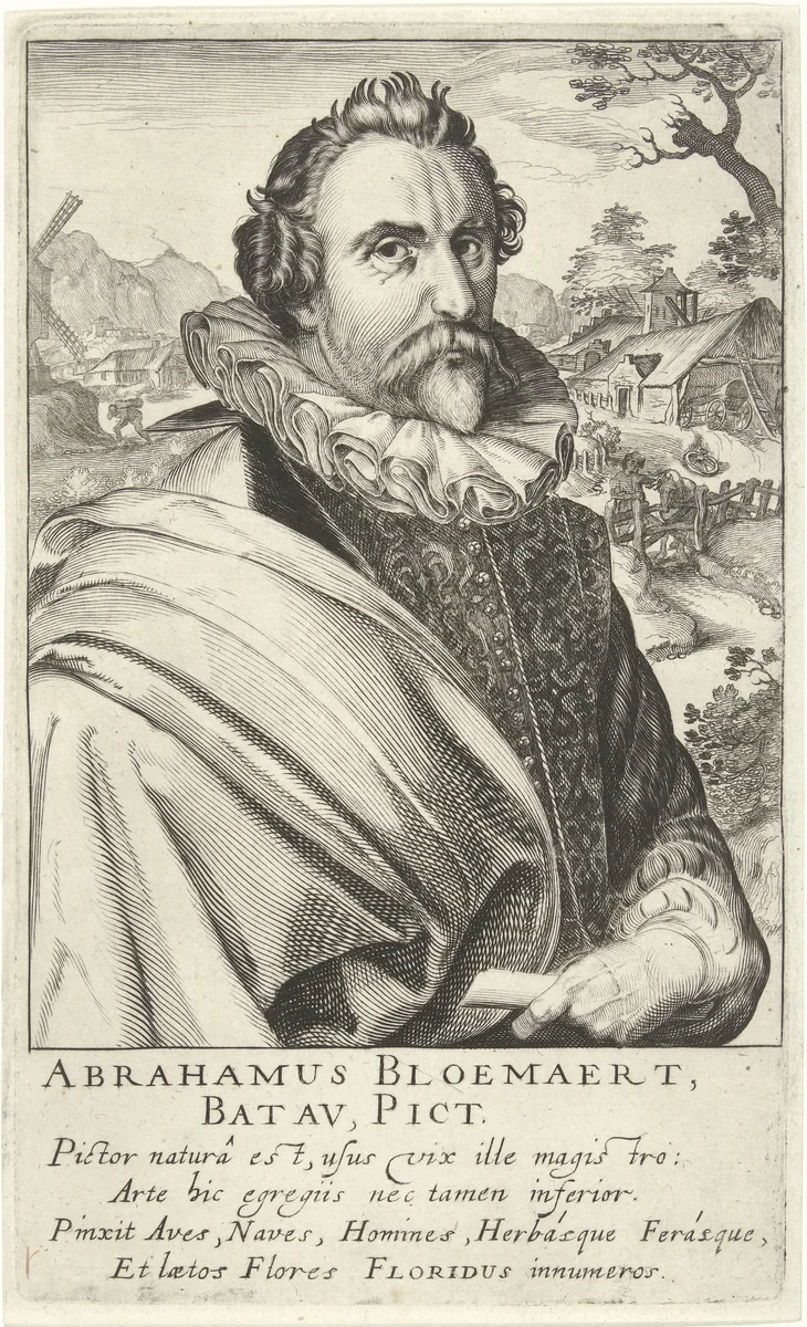 Portret van Abraham Bloemaert by Simon Frisius, print, 1610
