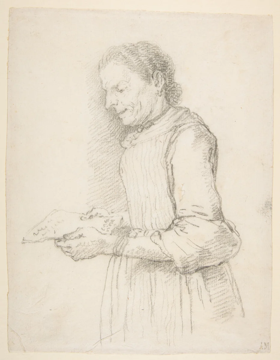 Woman in Half-Length, Profile View Facing Left and Reading a Piece of Paper Signed "Catarina" by Francesco Zuccarelli, drawing, 1702-1788