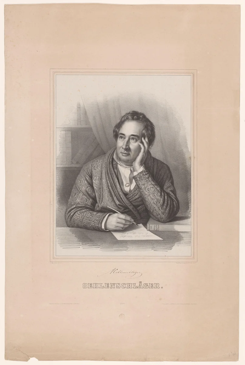 Portret van Adam Oehlenschläger by Emilius Ditlev Baerentzen, print, 1844