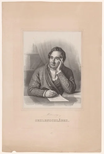 Portret van Adam Oehlenschläger by Emilius Ditlev Baerentzen, print, 1844