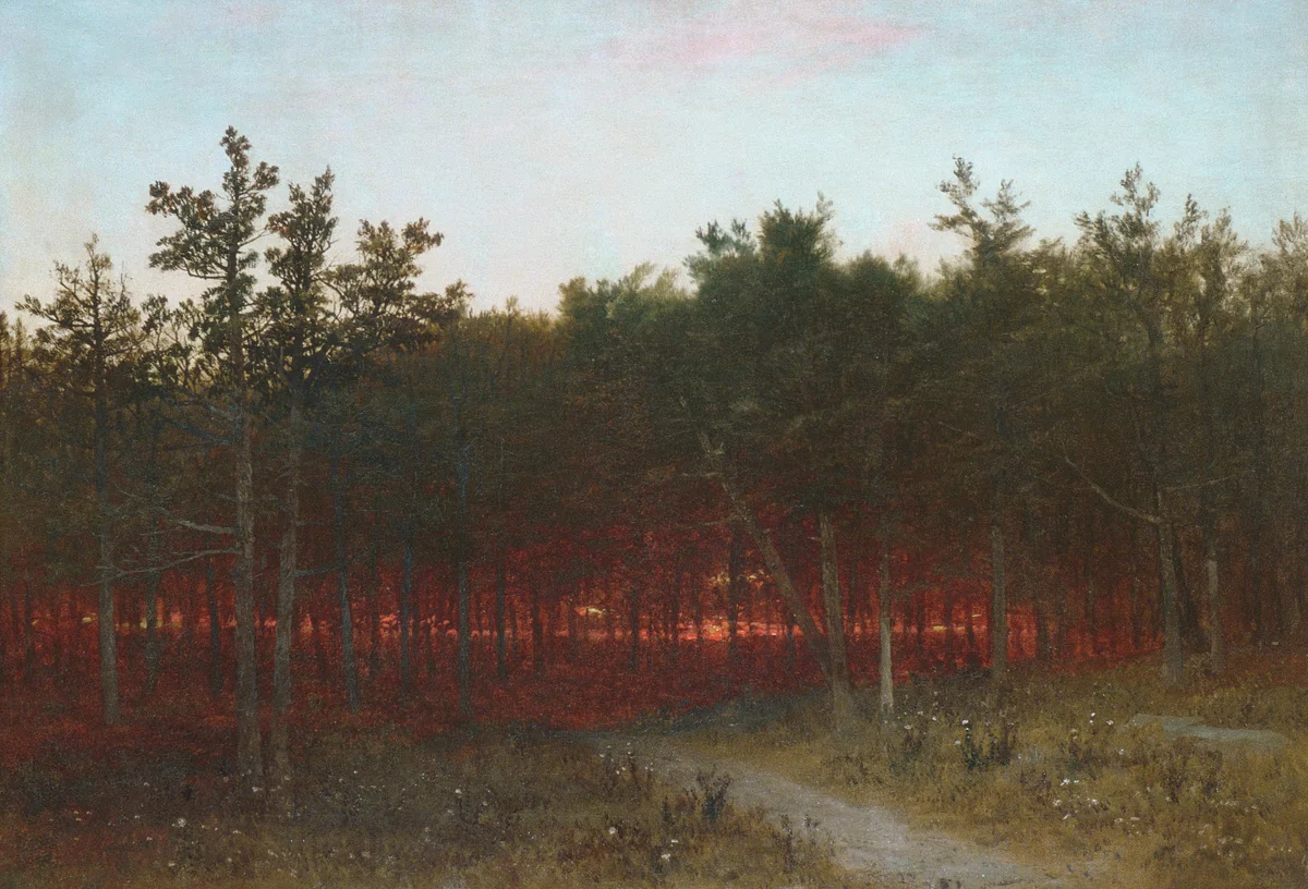 Twilight in the Cedars at Darien, Connecticut by John Frederick Kensett, artwork, 1872