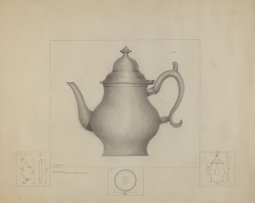 Pewter Coffee Pot by Henry Meyers, index of american design, 1936