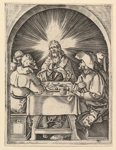 Christ at Emmaus, from "The Passion of Christ", after Dürer by Marcantonio Raimondi, print, 1495-1539