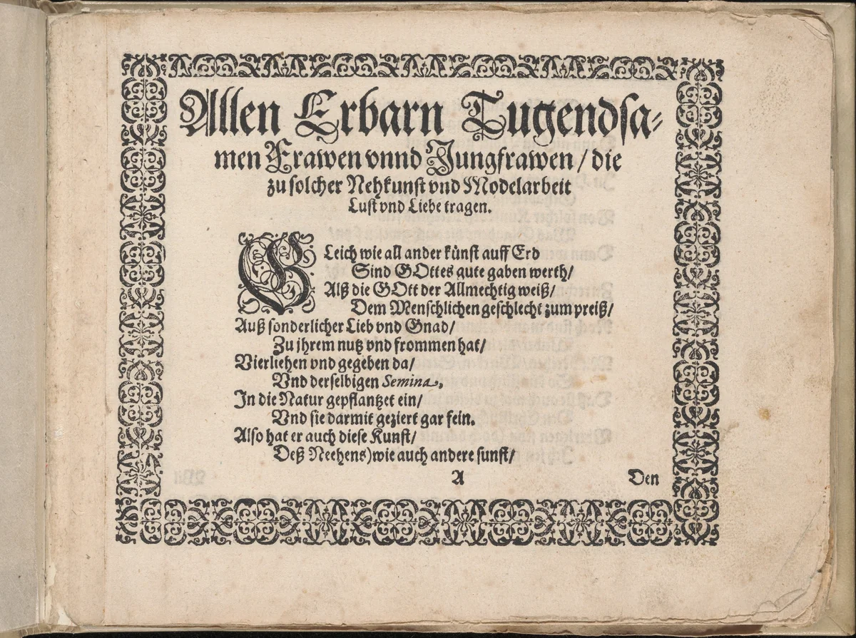 Schön Neues Modelbuch (Page 2 recto) by Johann Sibmacher, book, 1597