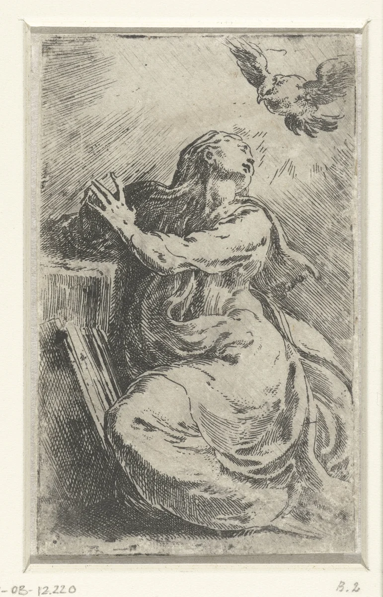 Annunciatie by Parmigianino, print, 1524-1540