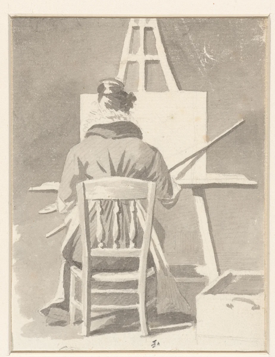 Schilderes voor haar ezel by Camille Chenou-Levesque, drawing, 1800-1900