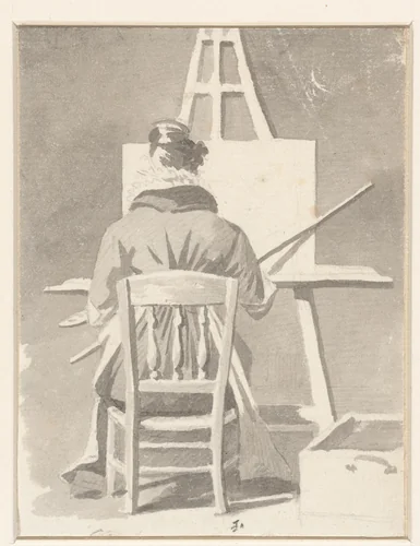 Schilderes voor haar ezel by Camille Chenou-Levesque, drawing, 1800-1900