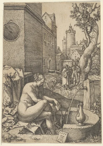 Susanna Surprised by the Elders, from The Story of Susanna by Heinrich Aldegrever, print, 1555-1580