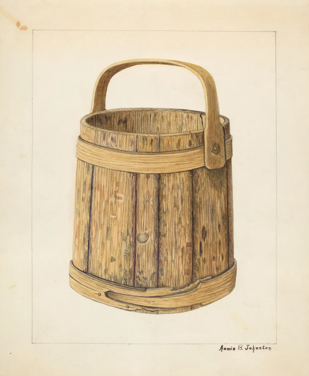 Wooden Sugar Bucket by Annie B. Johnston, index of american design, 1938