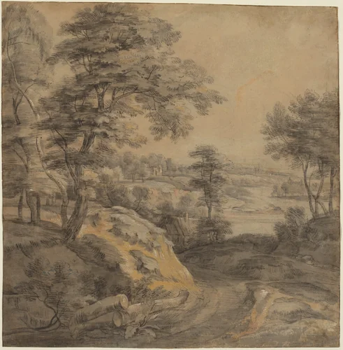 Wooded Landscape with a Road by Lodewijk de Vadder, drawing, 1605-1655